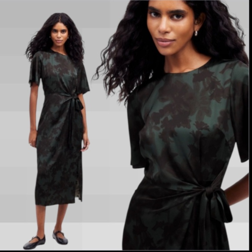 NWT Madewell Tie-Waist Midi Dress in Floral in Luxury Forest size 00-2